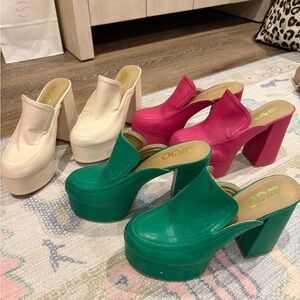 3 Pair of Women's Platform Heels - Cream, Pink, Green